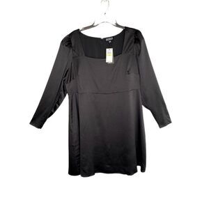 Danielle Bernstein Black Satin Mini Dress‎ 22W 2X Long-Sleeve Lightweight NEW